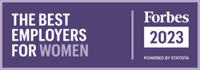Square purple logo. Forbes 2022 The Best Employers for Women.